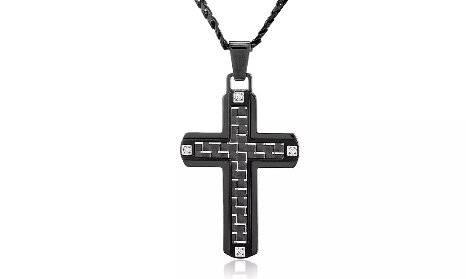 Cubic Zirconia and Carbon Fiber Black Plated Stainless Steel Cross - Primary Image