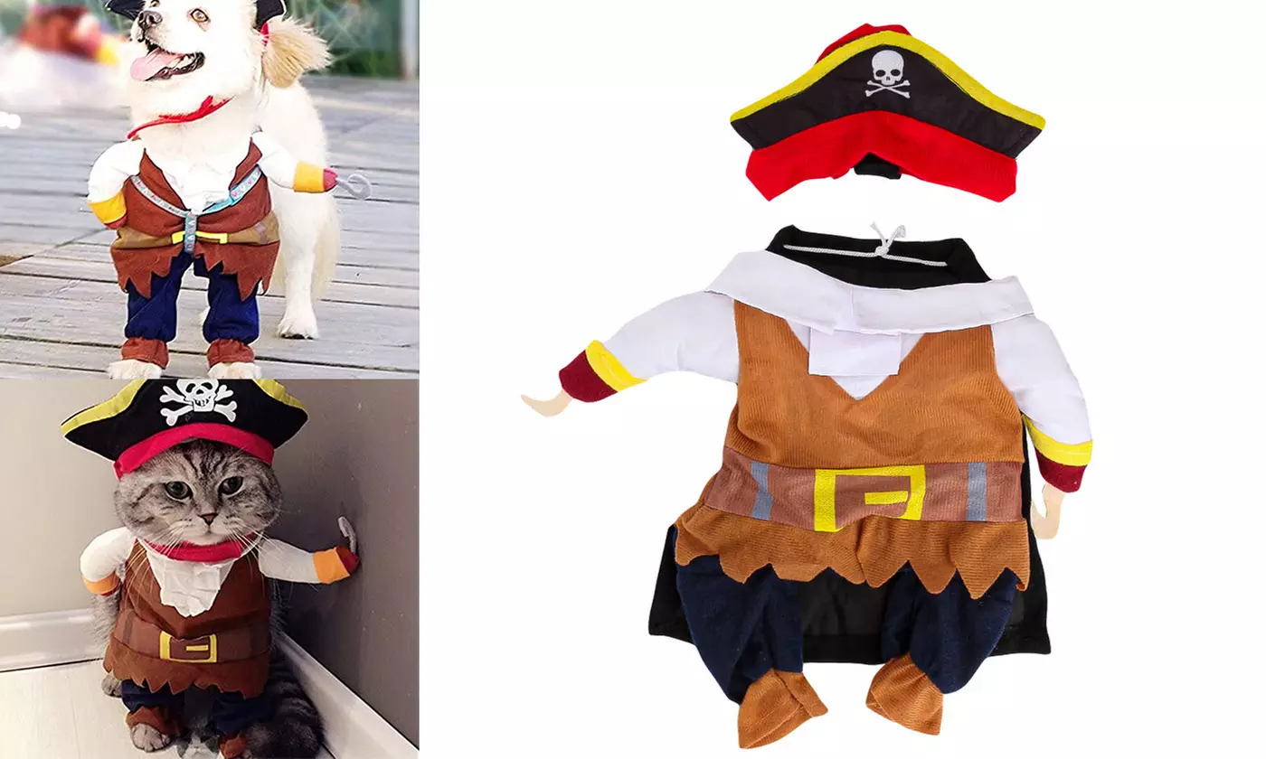 Pet Dog Cat Pirate Costume Outfit Jumpsuit Clothes For Halloween Christmas - Primary Image