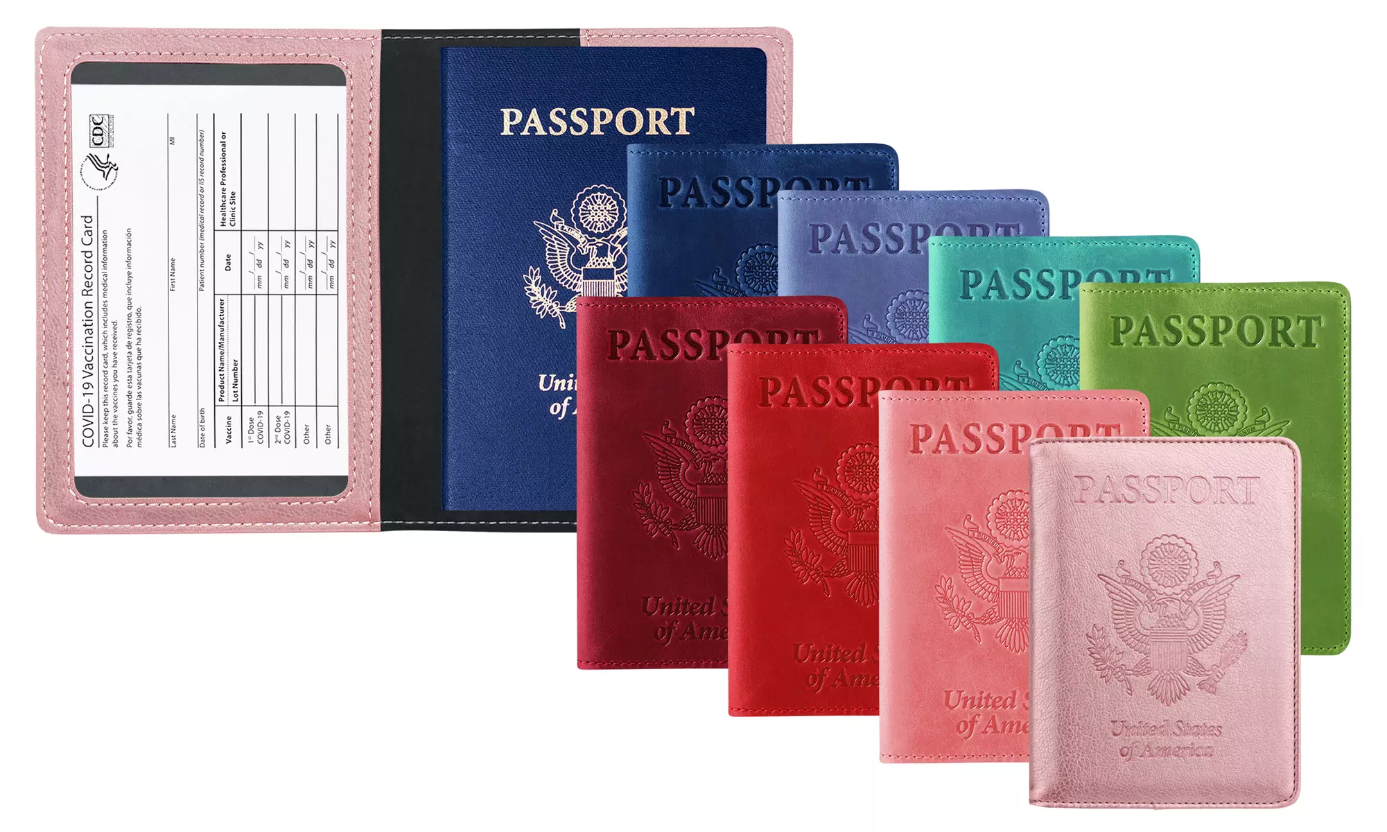 3:Pack RFID Multi-function Passport Holder with CDC Vaccination Card Slot 