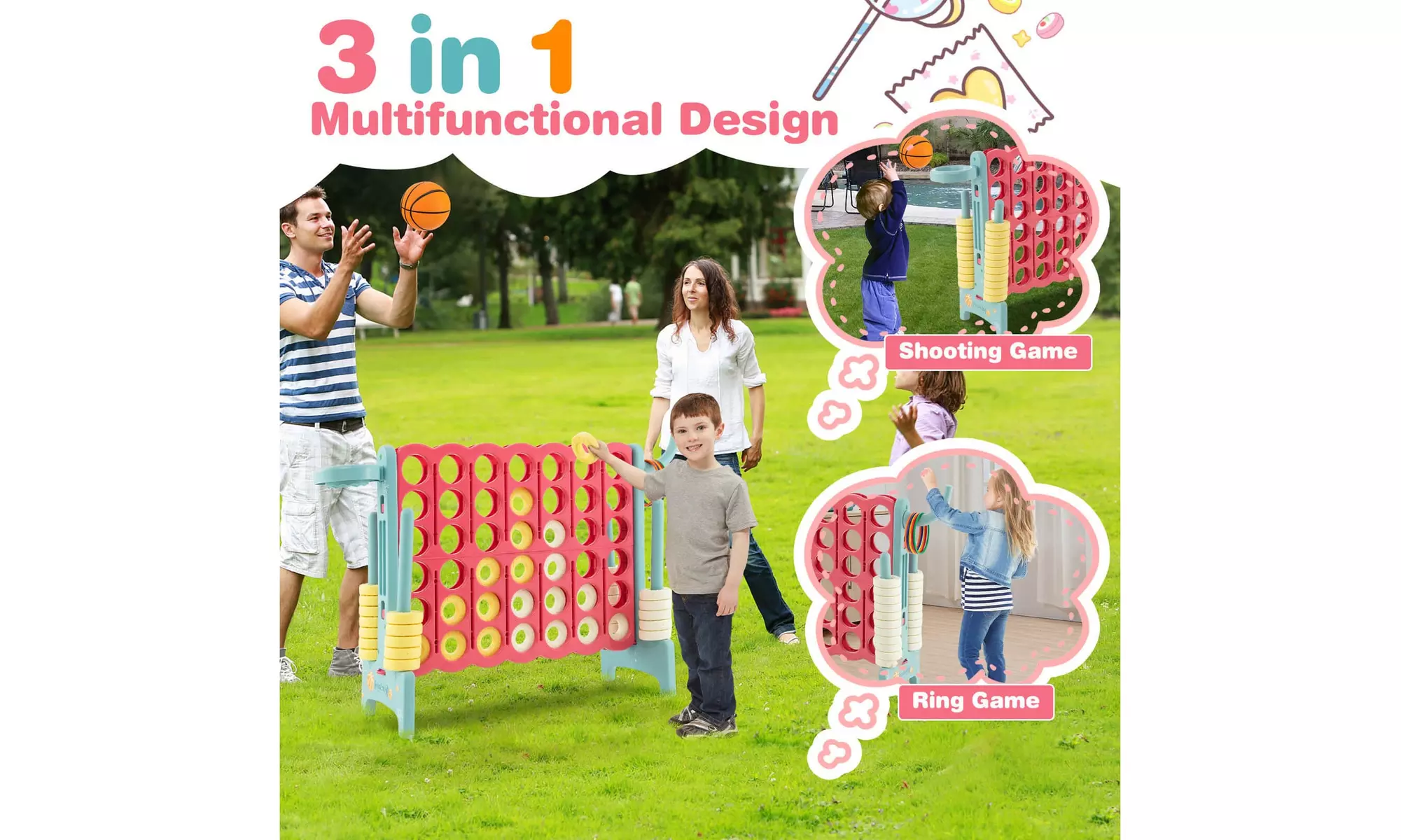 Jumbo 4-to-Score 4 in A Row Giant Game Set Stickers for Kids w/ Carry Bag