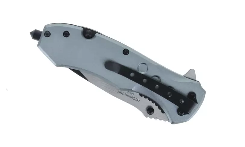 4.5" Matt W/Wood Insert Handle & Window Breaker Pocket Knife W/Clip