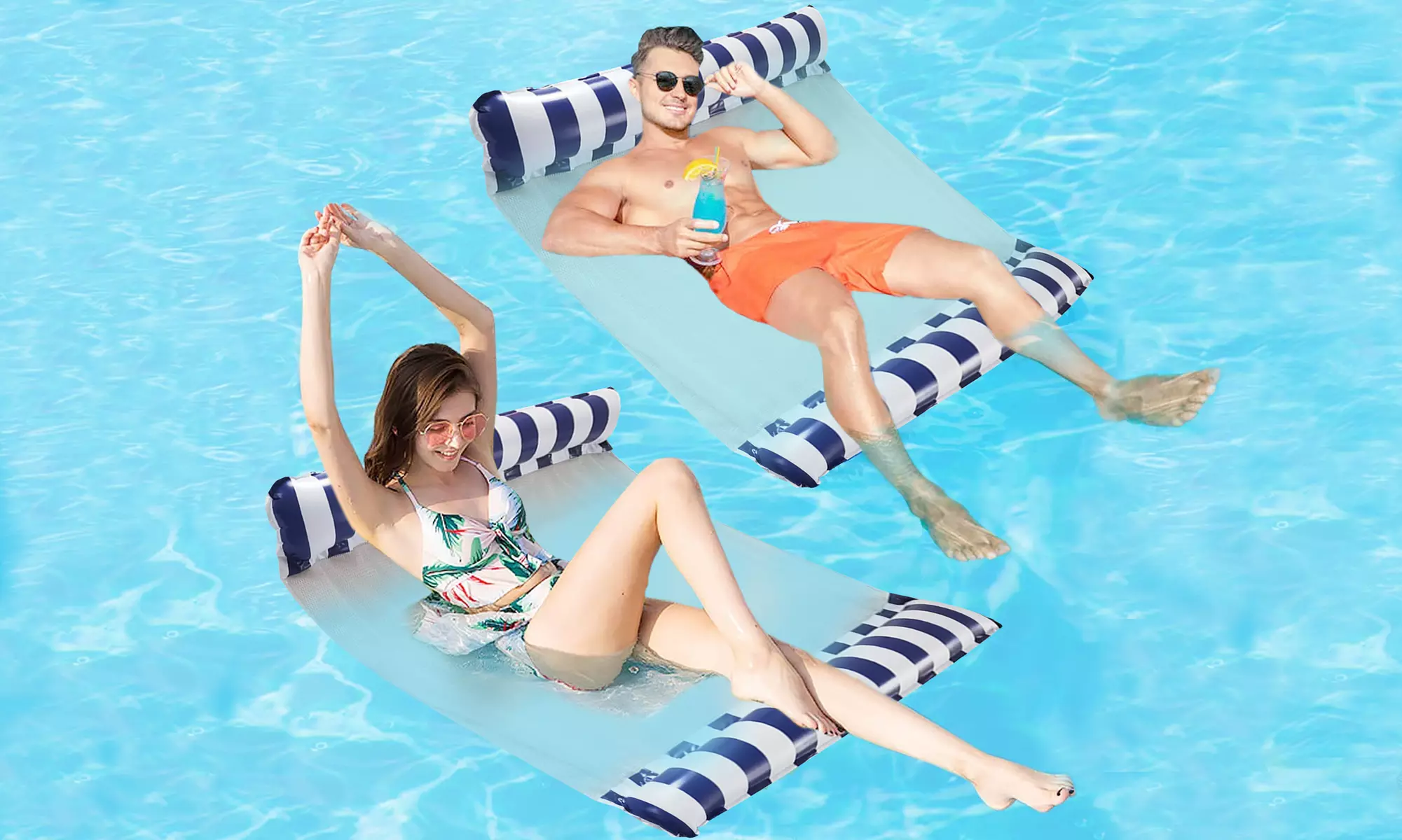 2 Pack Water Hammock Inflatable Pool Float Pool Floats Lounger Pool Chair Floats - Primary Image