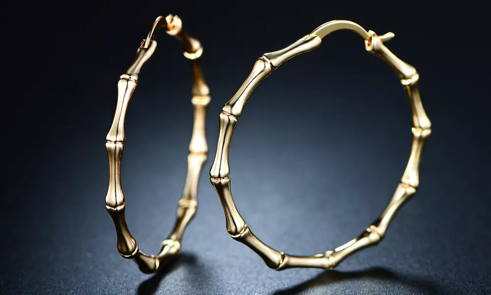 Sevil Bamboo Hoop Earrings in 18K Gold Plating - Primary Image