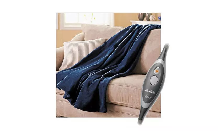 Sunbeam Slumber Rest Electric Heated MicroPlush Warming Throw Blanket Royal Blue - Second Medium
