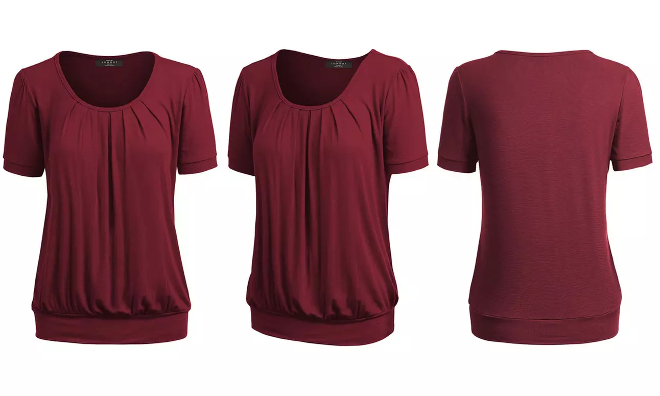 Made by Johnny Women's Scoop Neck Short Sleeve Front Pleated Blouse
