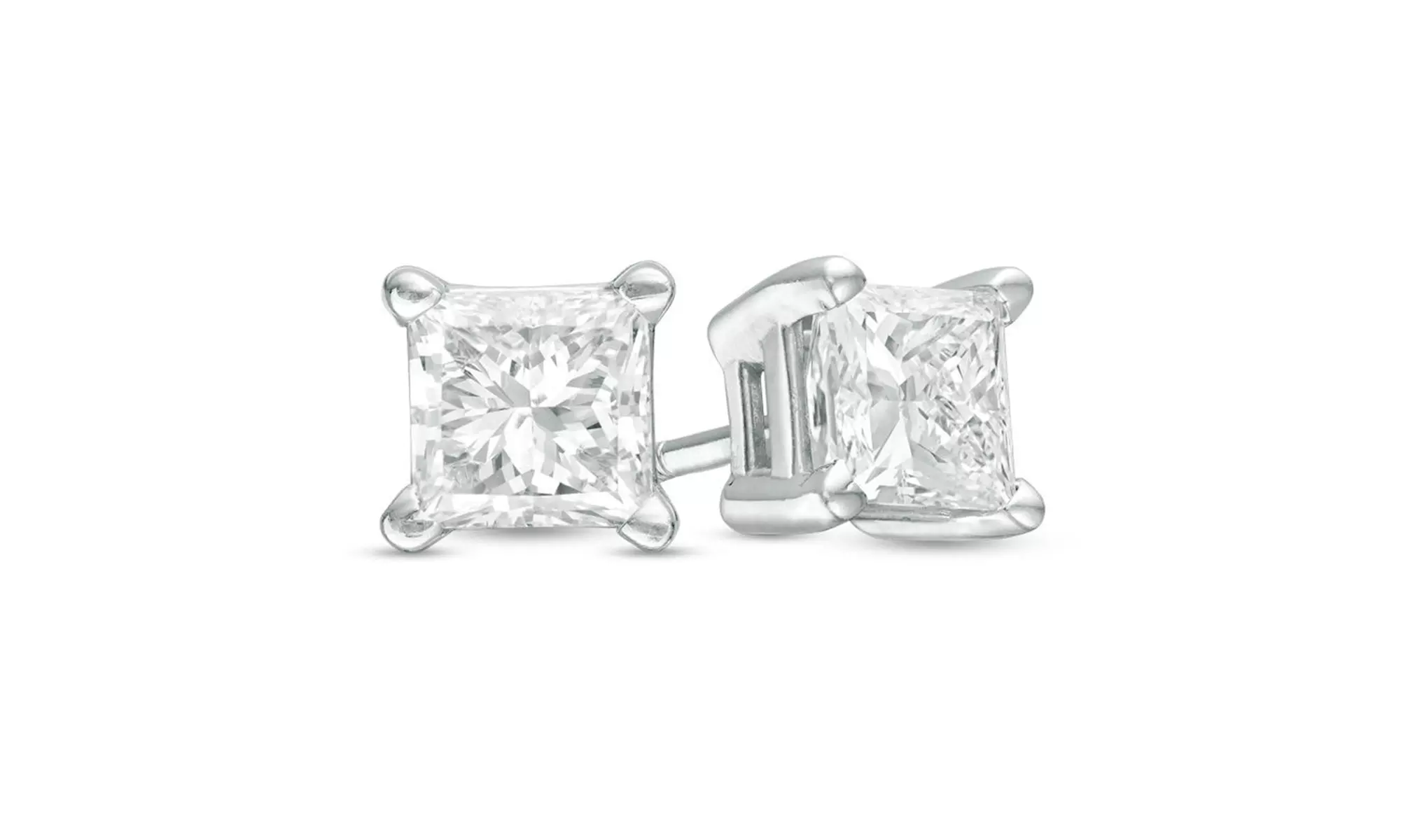 24k white gold plated 2 Cttw Princess White Topaz Stud Earrings.