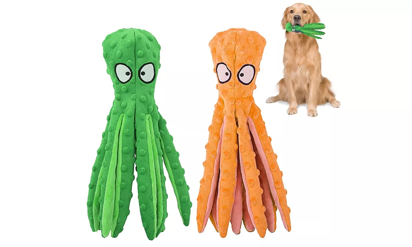  iMounTEK Octopus Squeaky Dog Toys No-Stuffing Crinkle Plush for All Dogs (2pk)