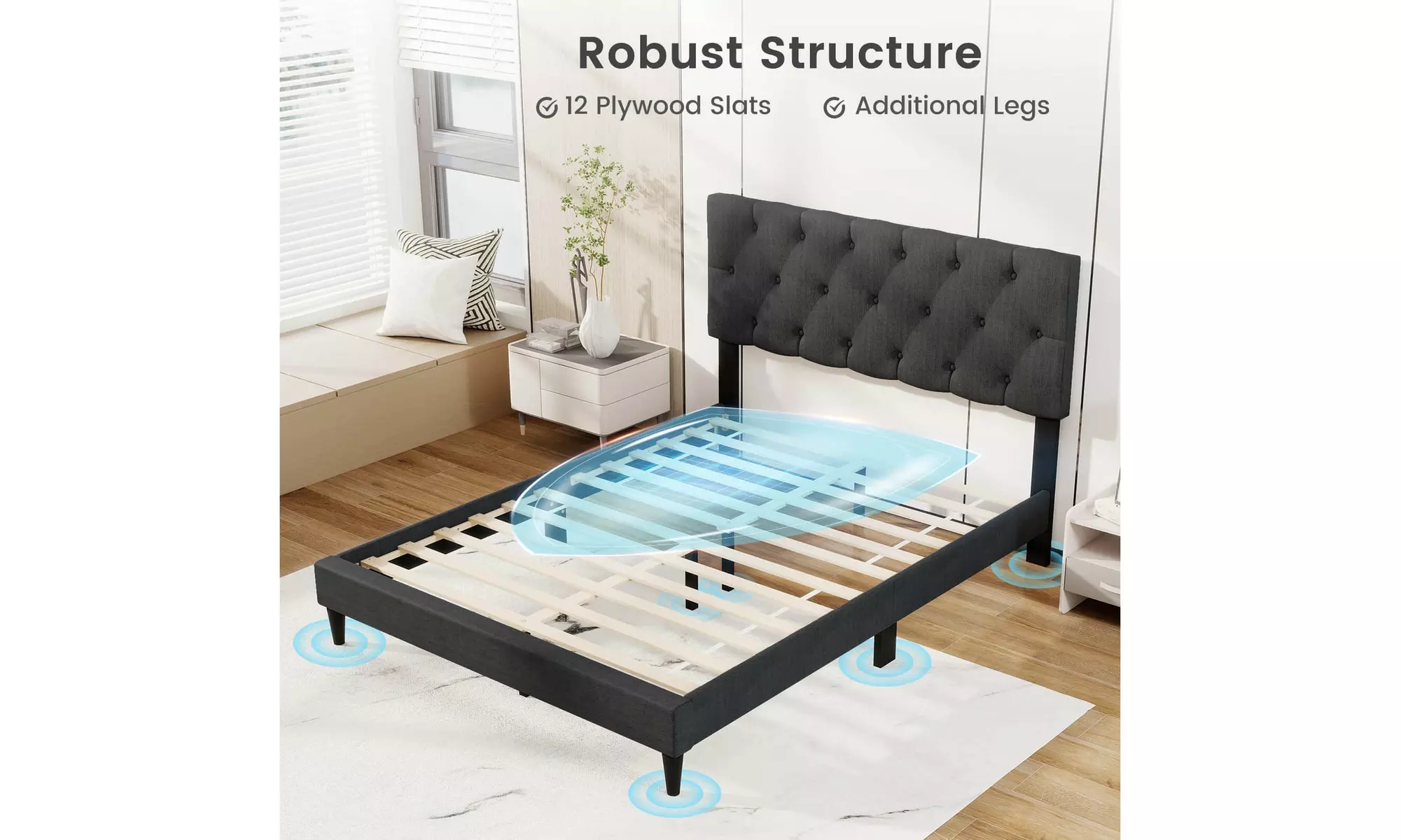 Costway Bed Frame with High Headboard and Wooden Slats