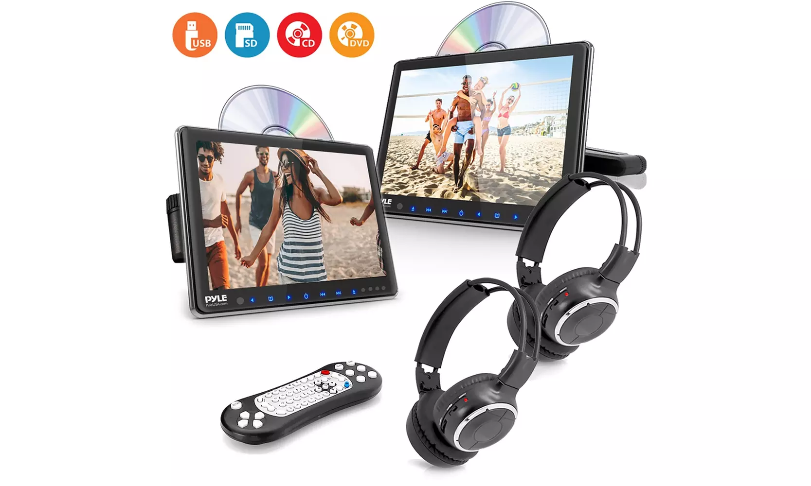 Vehicle Headrest Mount CD/DVD Players - Car Video Entertainment System - Primary Image