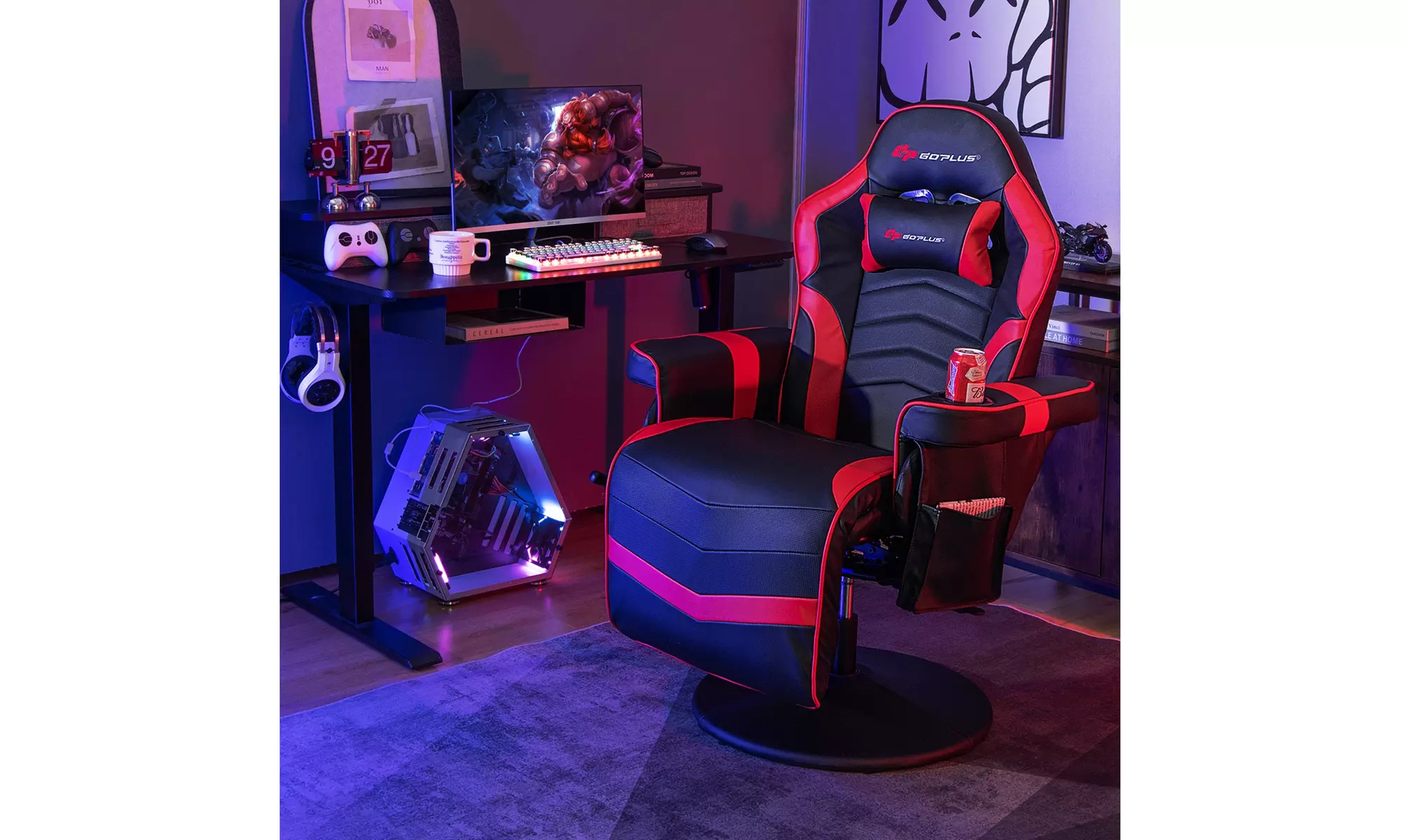 Costway Massage Gaming Chair - Adjustable Racing Swivel Chair with Cup Holder