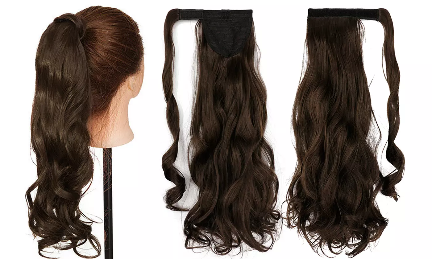 Women Long Curly Wavy Wrap Around Ponytail Extension Synthetic Hair Piece Clip