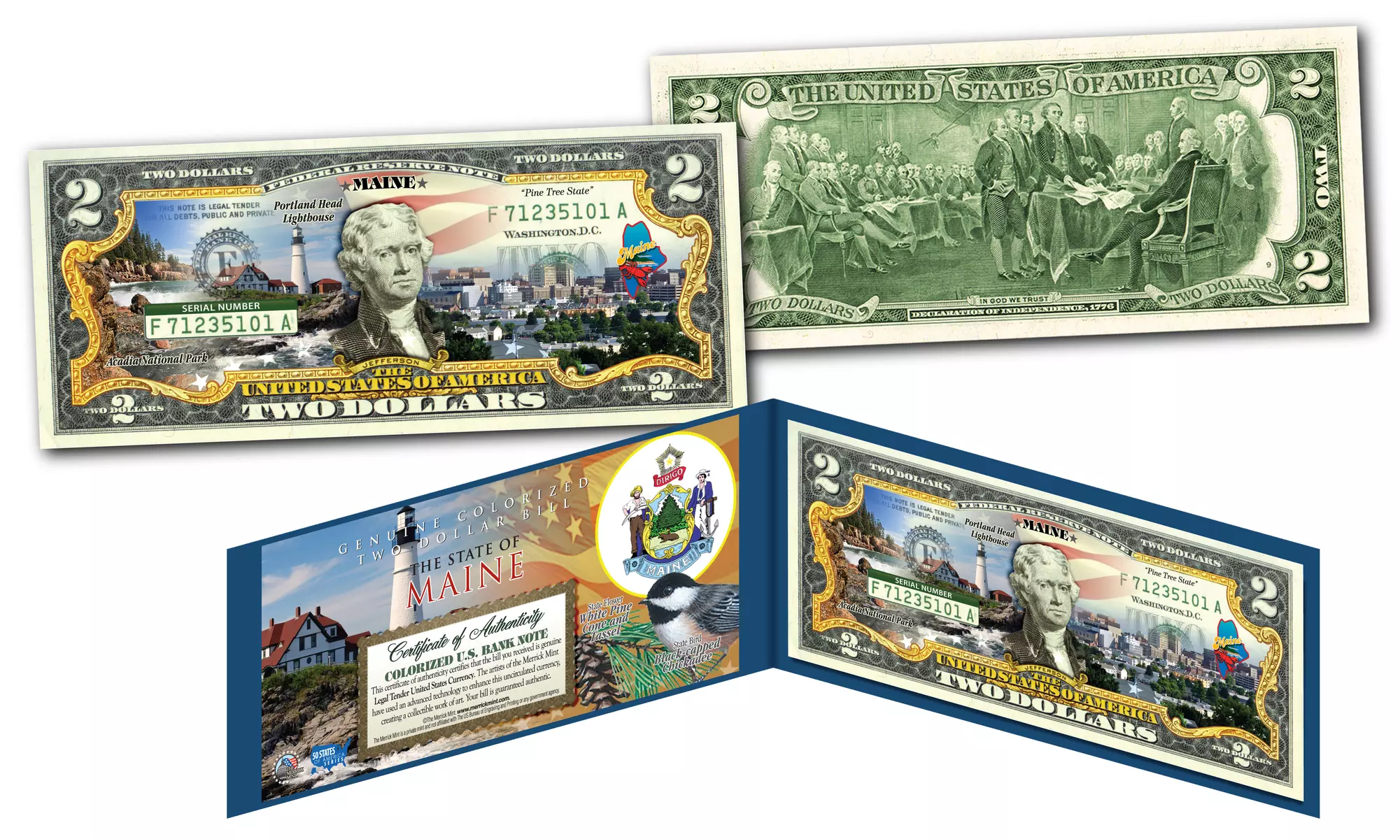 Official Genuine Legal Tender U.S. 2 Dollar Bills Honoring America's 50 States 