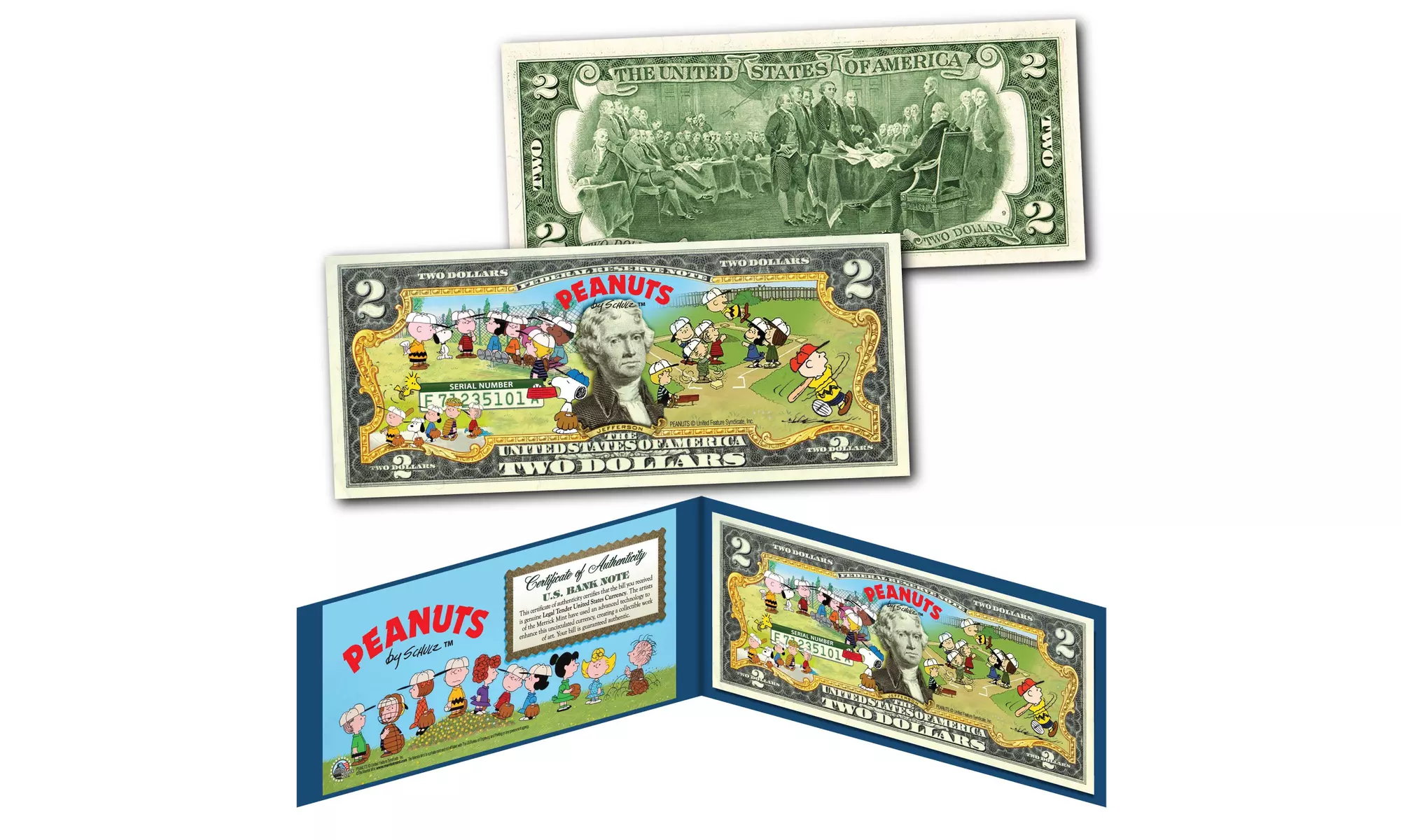PEANUTS Football or Baseball Official Genuine U.S. Two-Dollar Bill - Second Medium