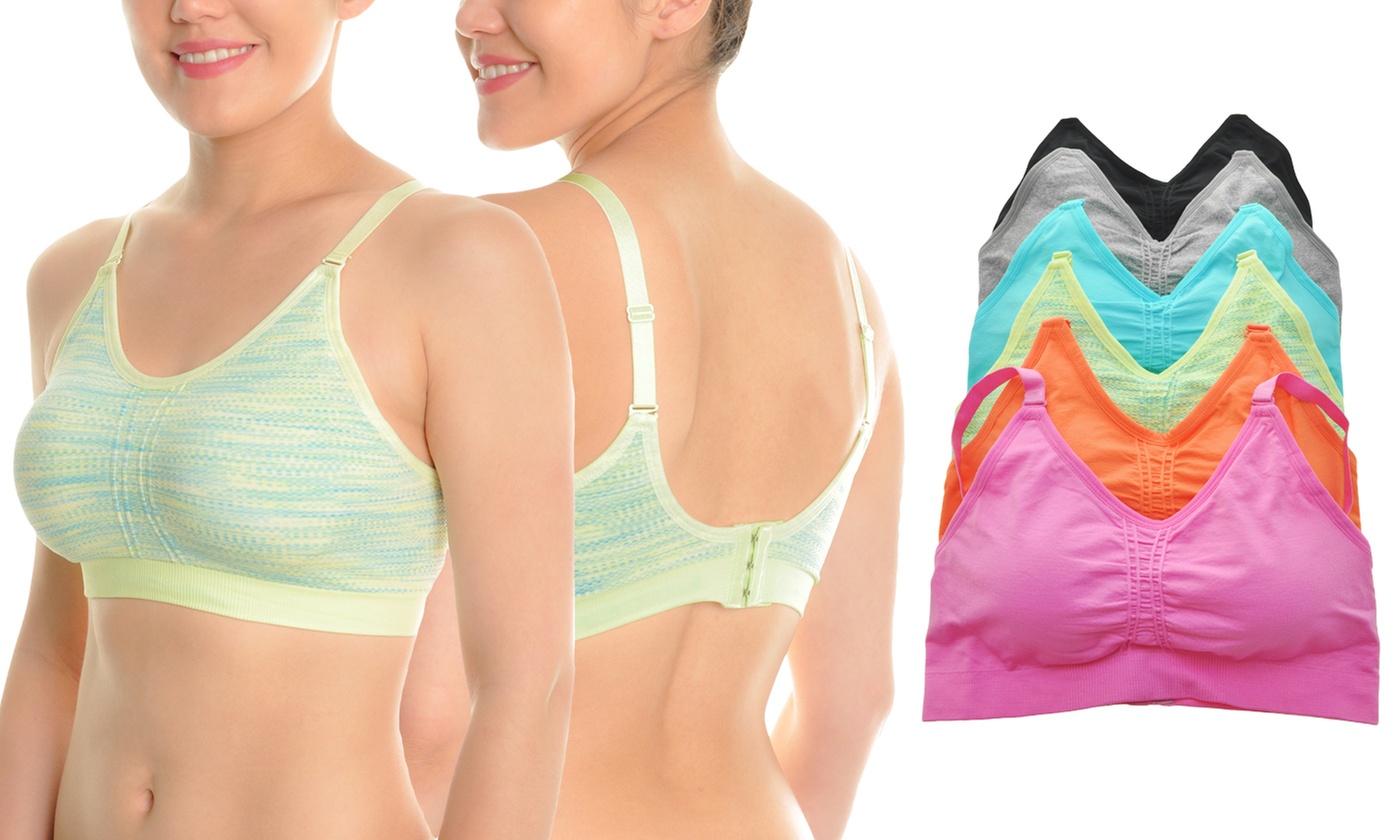 6-Pack Wire-free, Medium-Impact Seamless Sports Bras with Convertible Straps
