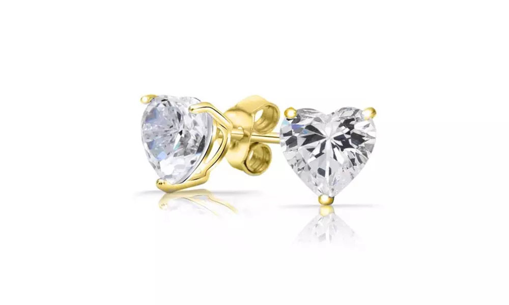 14k Solid Gold Heart Cut  Stud Earring 2.00 CT Made With Crystals From Swarovski