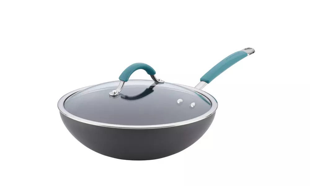 Rachael Ray Cucina Hard-Anodized Covered Stir Fry Pan 11in Gray Agave Blue - Primary Image