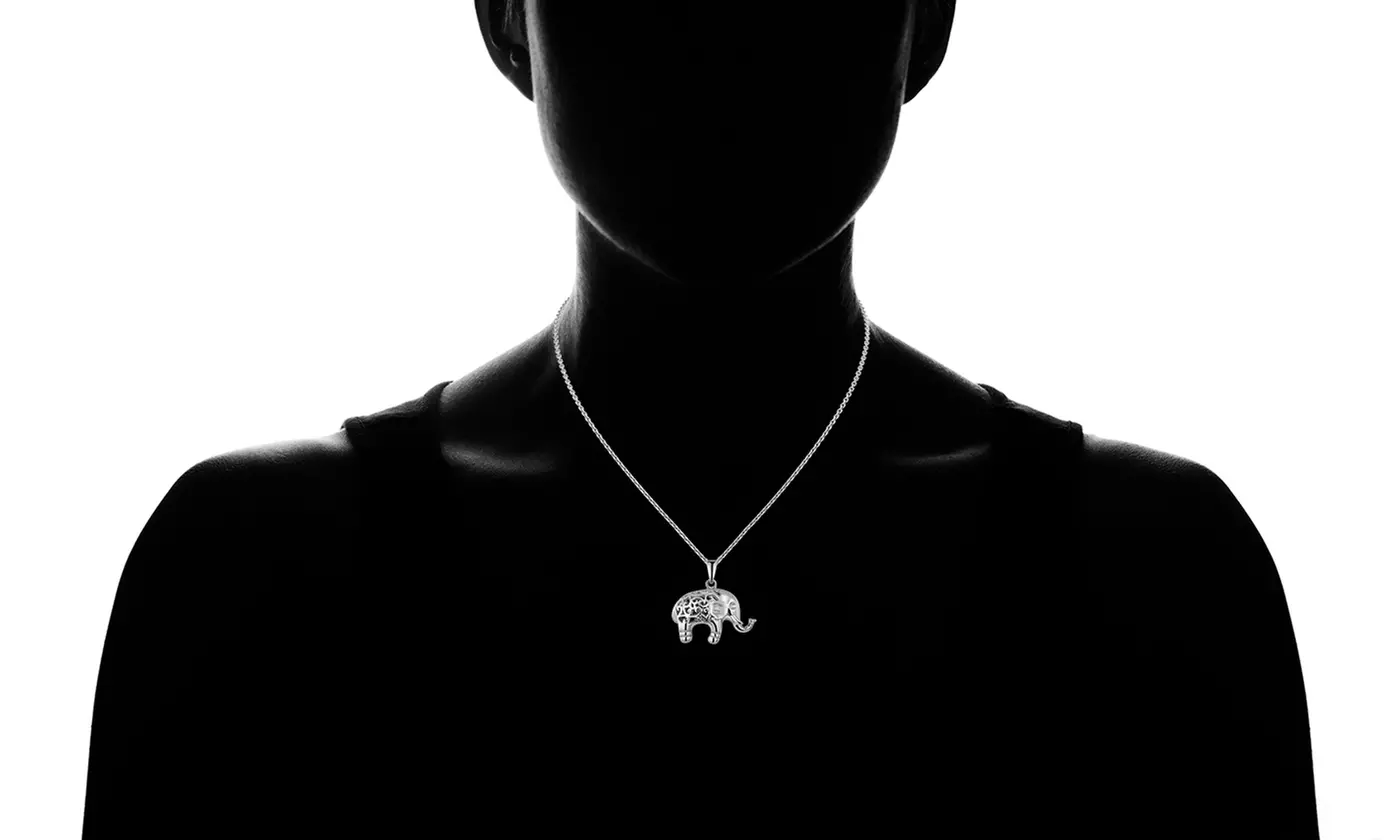 Sevil High Polish Filigree Elephant Earrings & Necklace Set