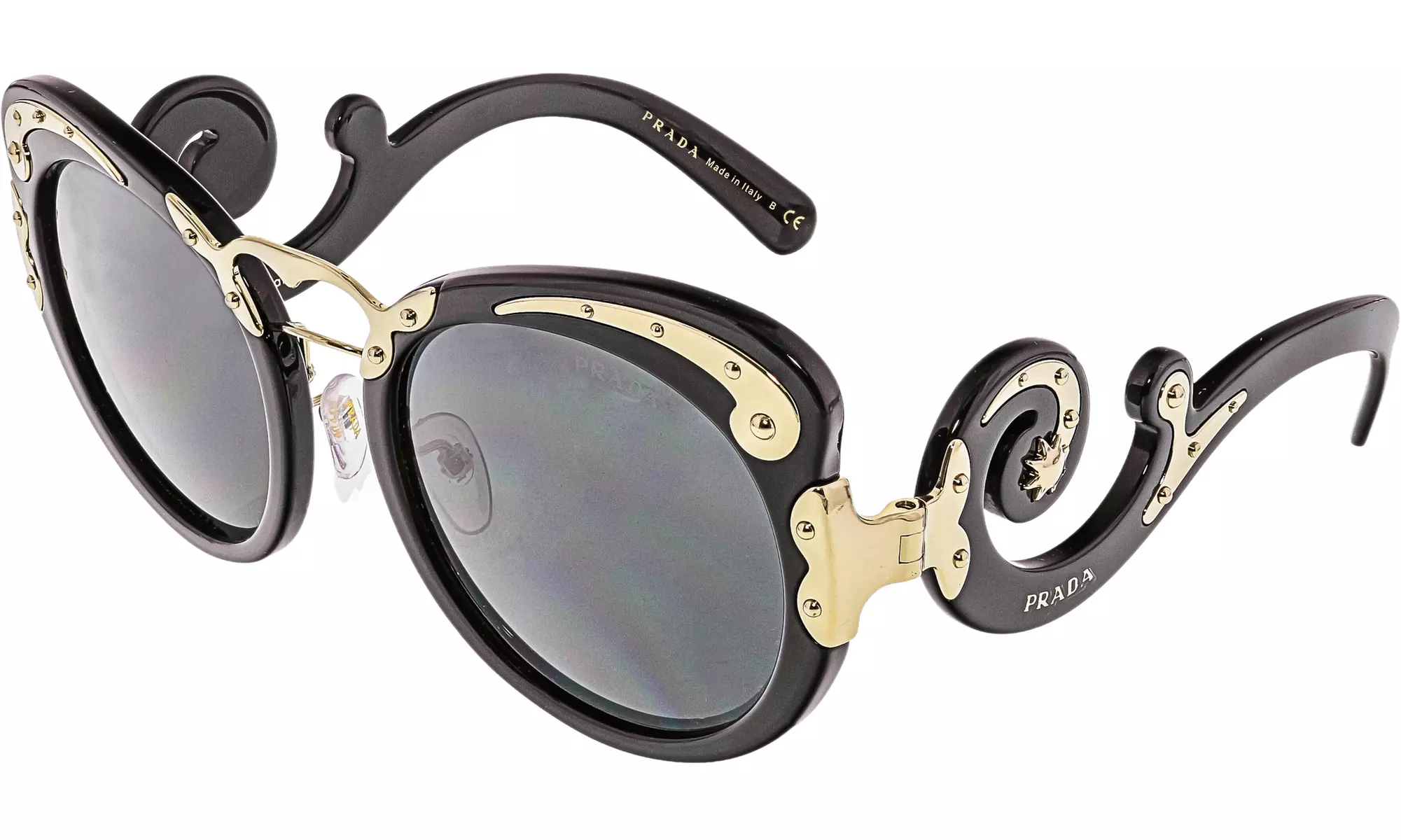Prada Women's PR07TS-1AB1A1-54 Black Round Sunglasses - Primary Image
