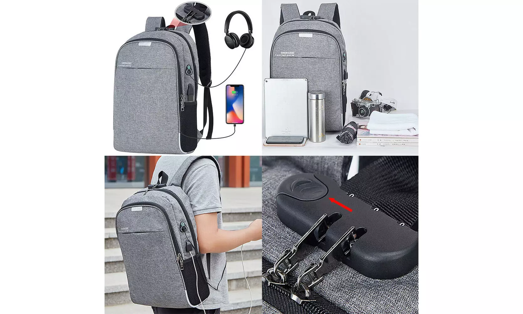 US Waterproof Anti Theft College Backpack Laptop Backpack With USB Charging Port