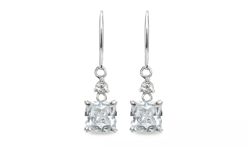 7mm Cushion-cut Cubic Zirconia Sterling Silver Dangle Leverback Earrings