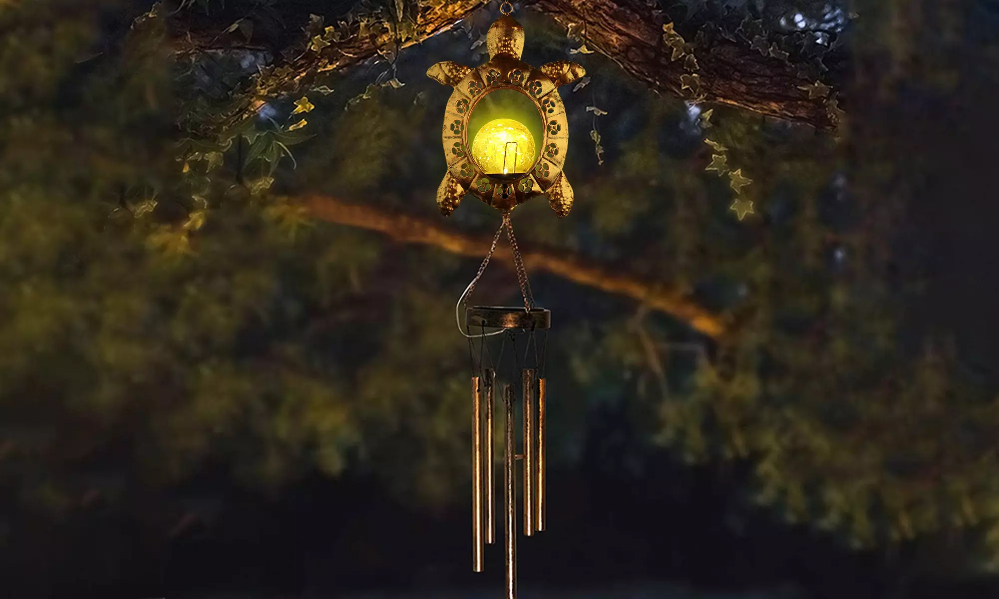 Solar Wind Chimes Outdoor Garden Waterproof Metal LED Hanging Chime Decor