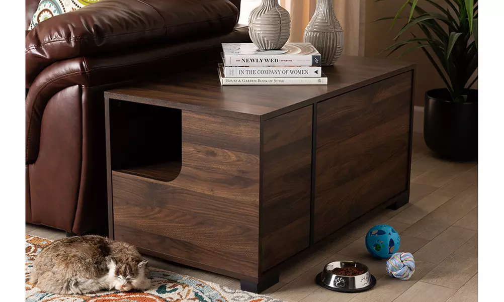 Connor Walnut Brown 2-Door Cat Litter Box Cover House - Primary Image