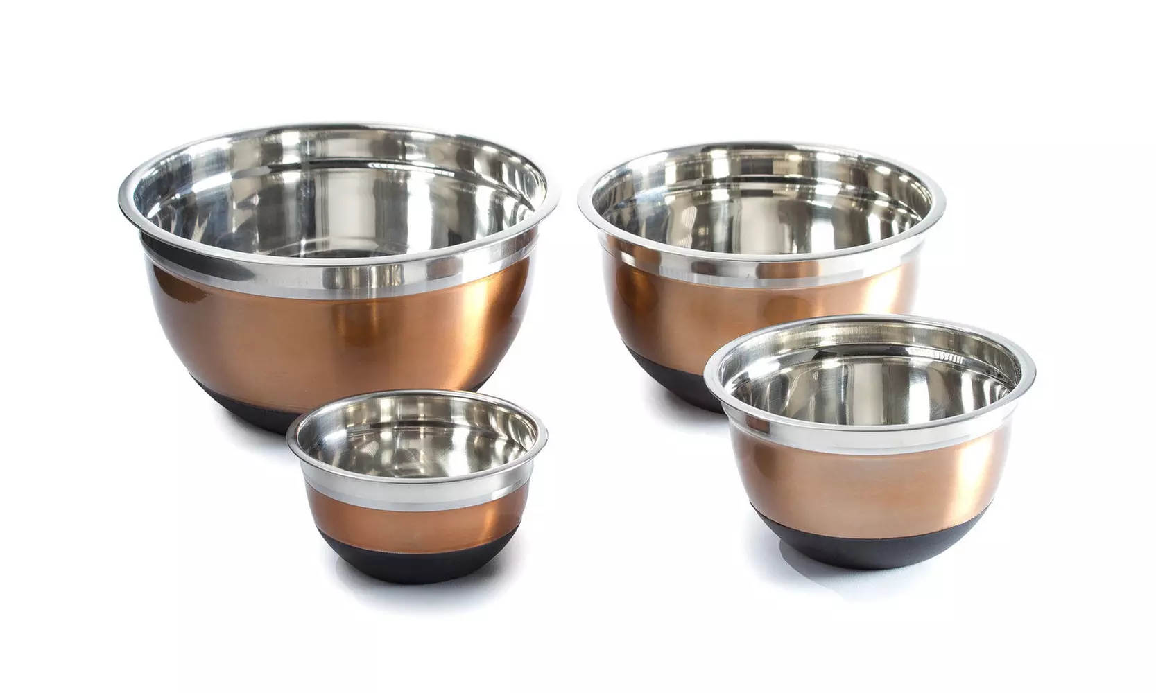 4 Pc Brushed Stainless Steel Mixing Bowl Set W/ Silicone Bottoms - Primary Image