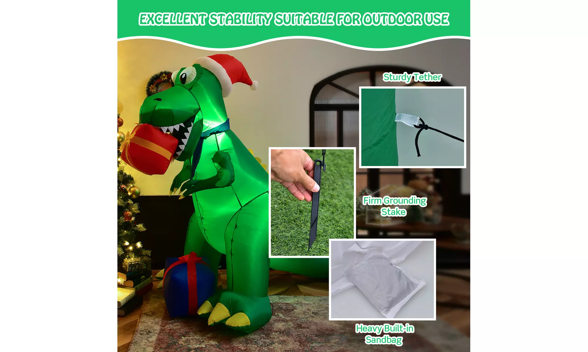 Costway 6Ft Christmas Inflatable Dinosaur Indoor & Outdoor Christmas Decoration