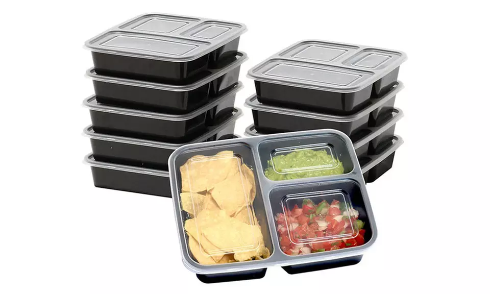 10 Pack 3 Compartment Food Grade Meal Prep Storage Container Boxes - Primary Image