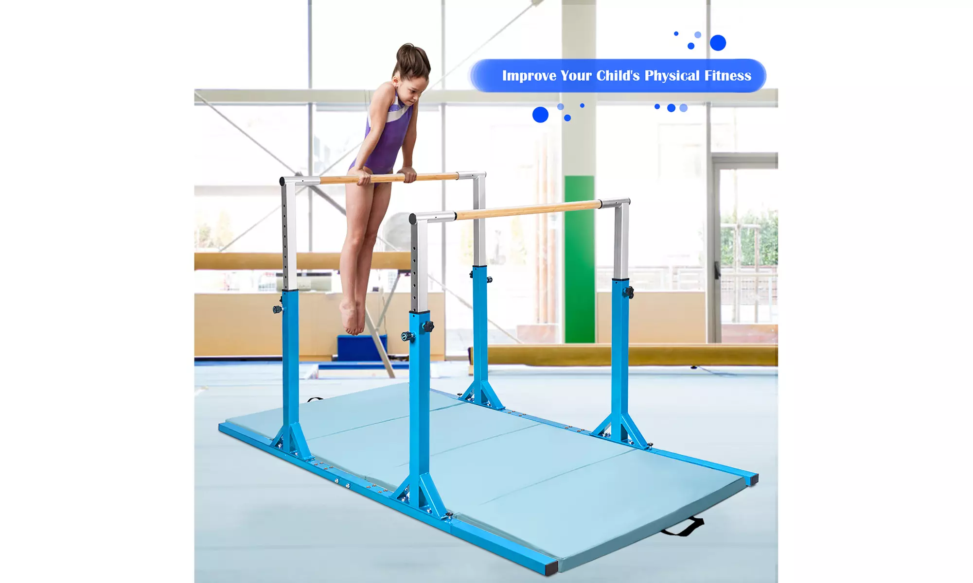 Costway Costway Horizontal Train Bar W/ 4'x8'x2'' Gymnastics Mat Folding Panel