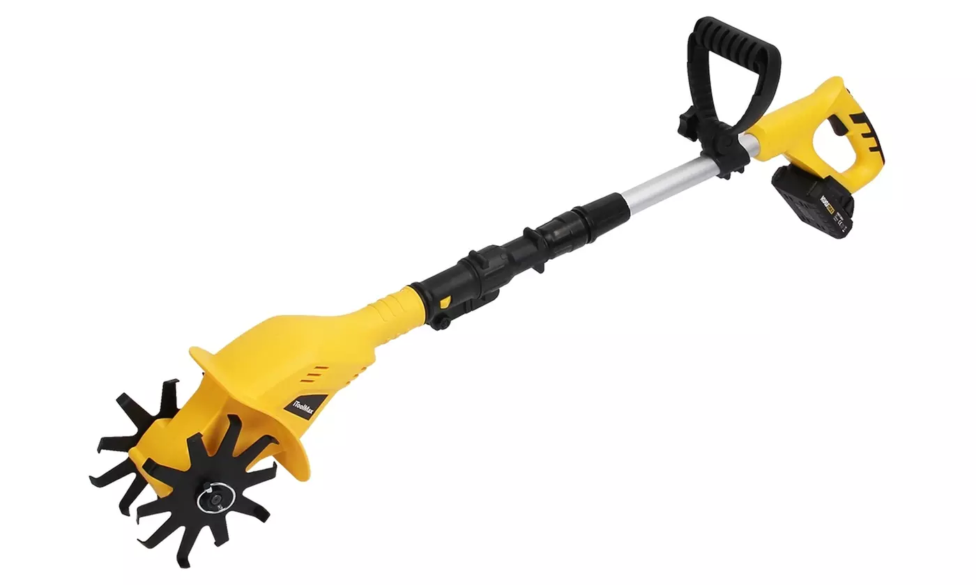 iMounTEK Cordless Electric Garden Tiller Cultivator with Steel Blade Tines