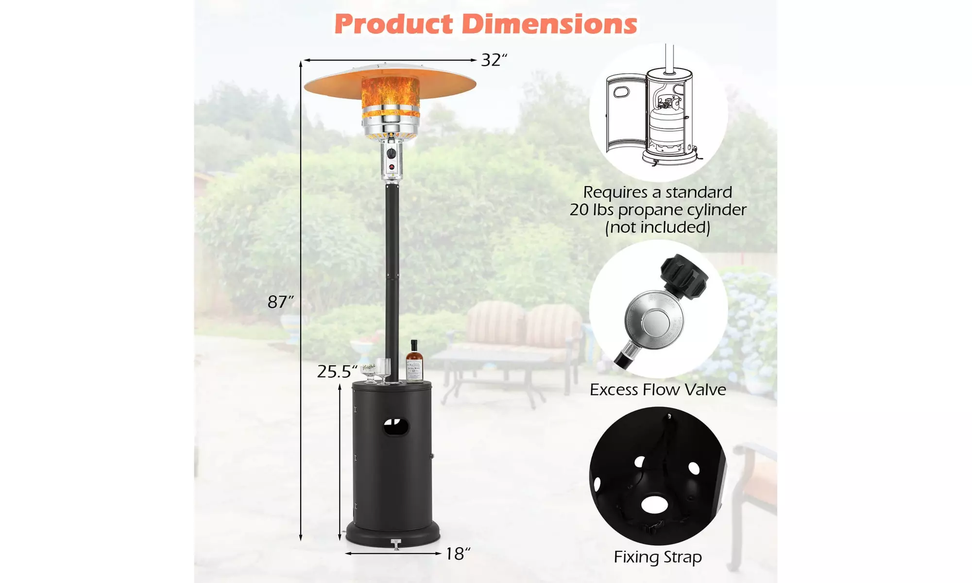 50,000 BTU Patio Heater with Wheels Round Table Design & Stainless Steel Burner