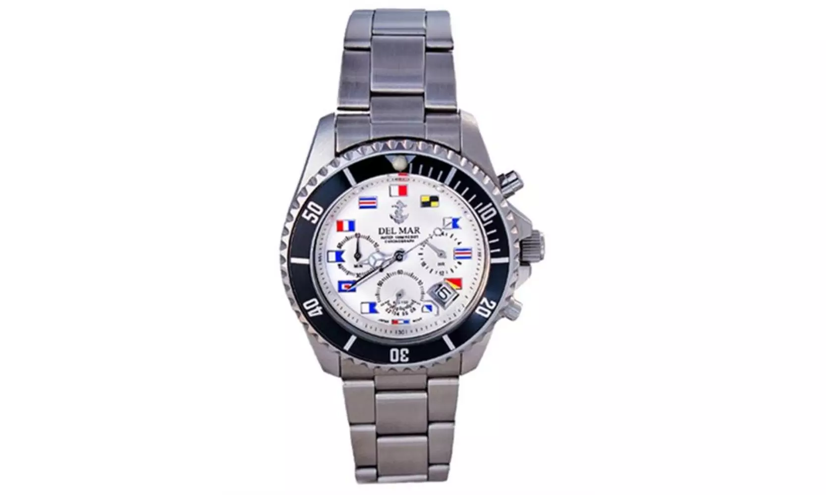 Del Mar 50214 Mens Nautical Flag Dial Miyota Chronograph Movement Watch - White - Primary Image