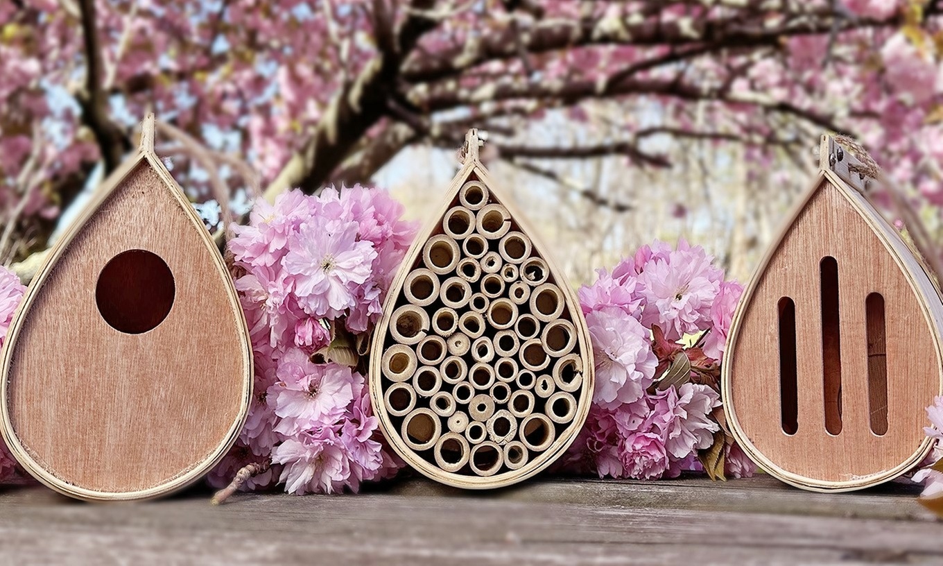  Hand Crafted Wooden Pollinating Houses for Bees, Butterflies & Birds