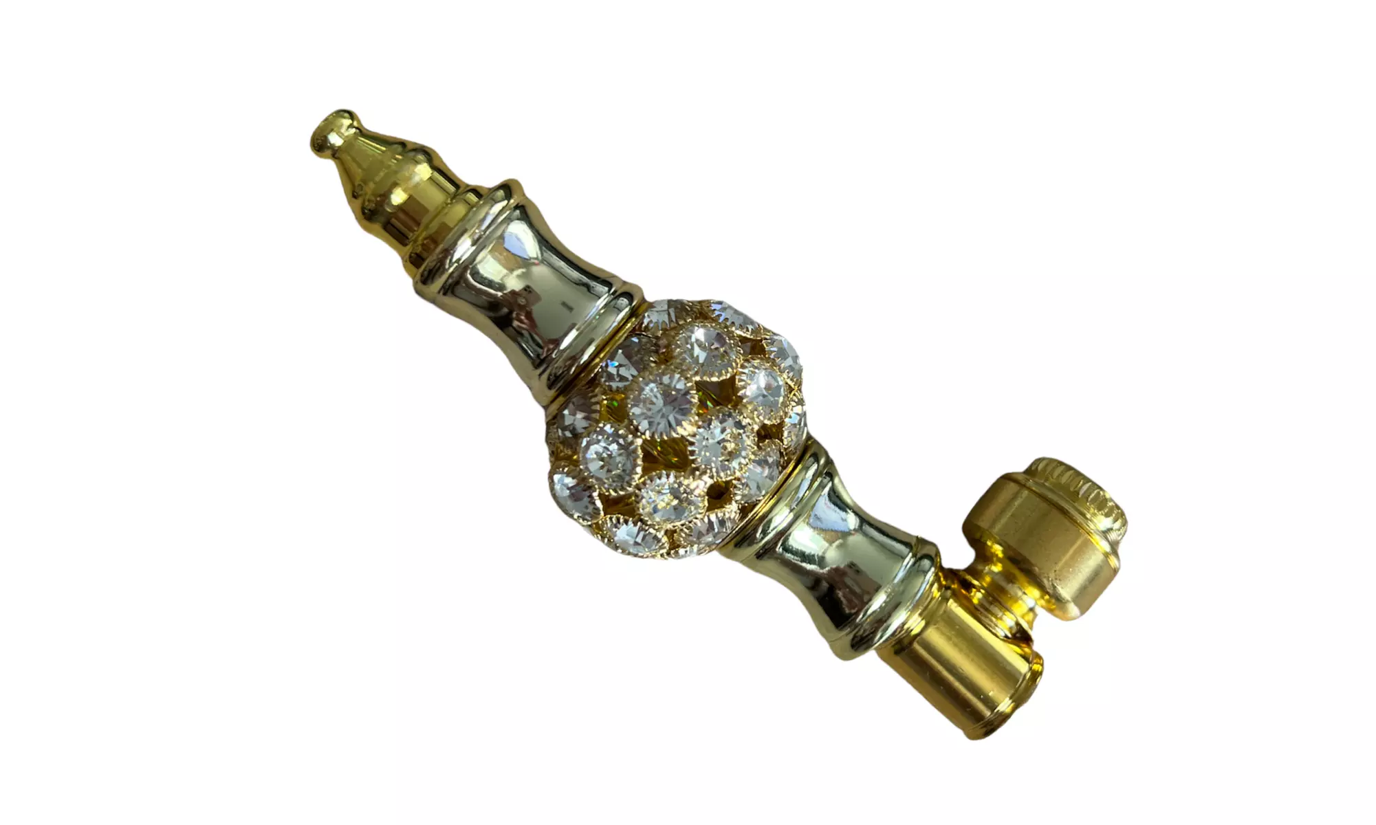 Gold and Crystal Metal Hand Pipe - Primary Image