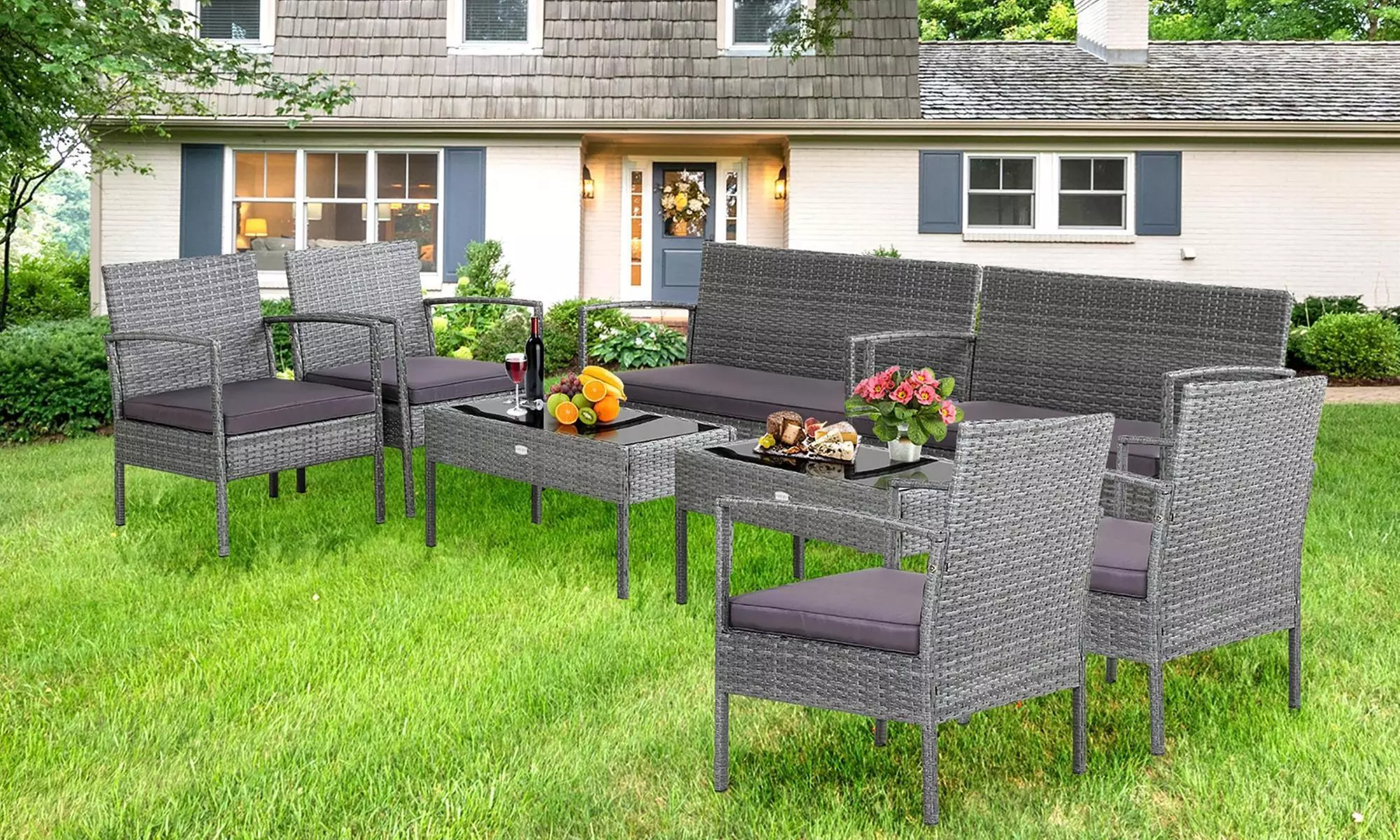 Costway 8 PCS Outdoor Rattan Furniture Set Patio Conversation Sofa Set Cushioned - Primary Image