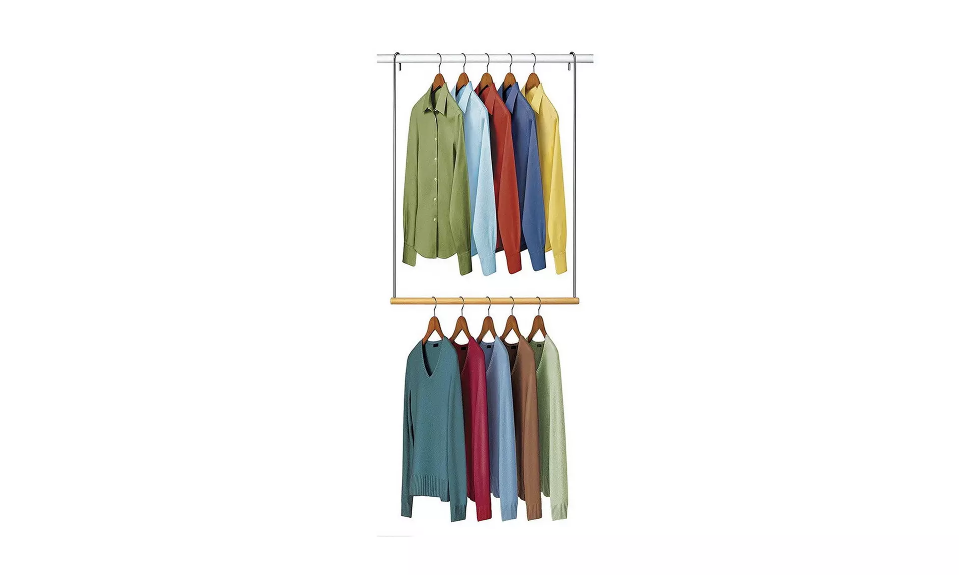 Heavy Duty/Wood Double Clothing Hanging Bar Closet Rod Organizer - Primary Image