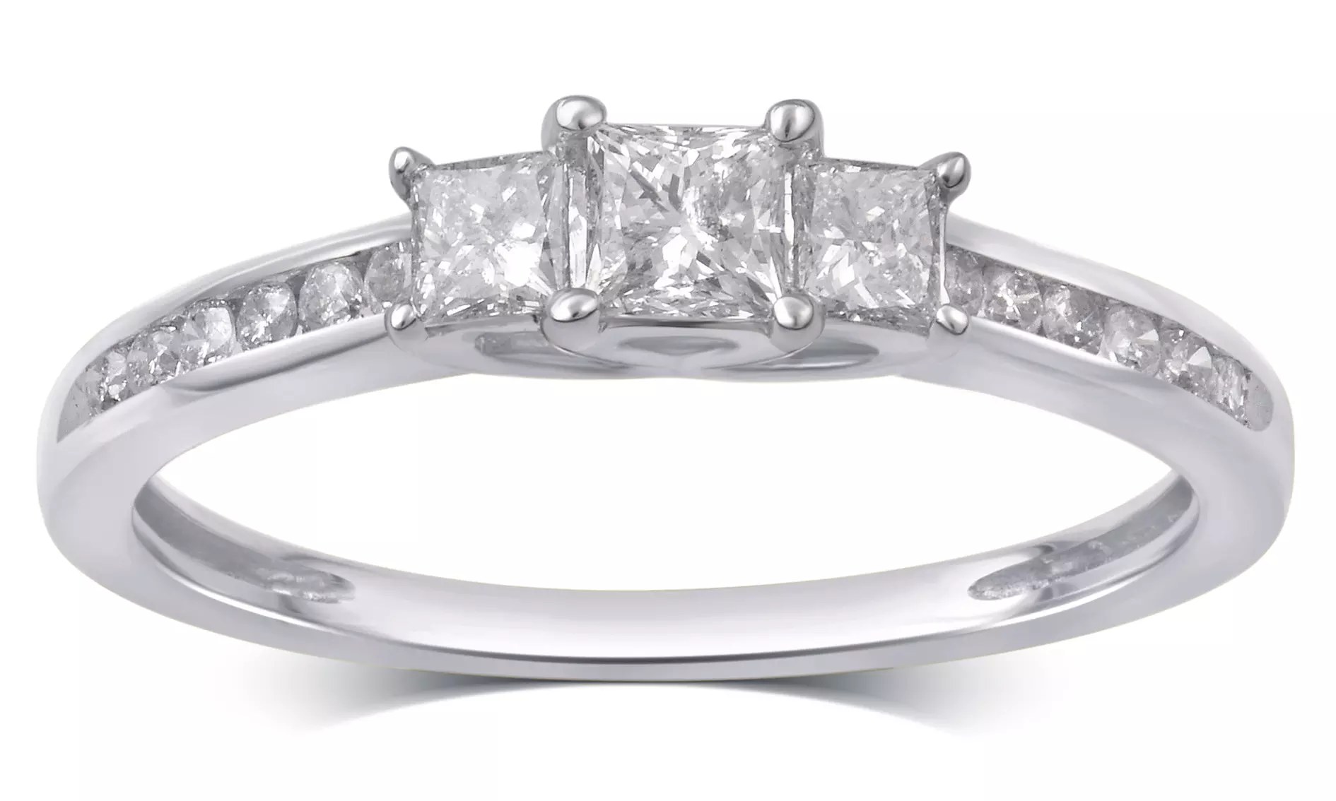 1/4 or 1/2 CTTW Princess Cut Three Diamond Ring in 10K Solid Gold by Brilliant D - Primary Image