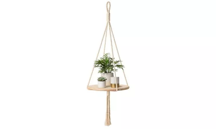 Indoor Decorative Plant Hanger Wood Flower Pot Holder Macrame Boho 40 Inches - Second Medium