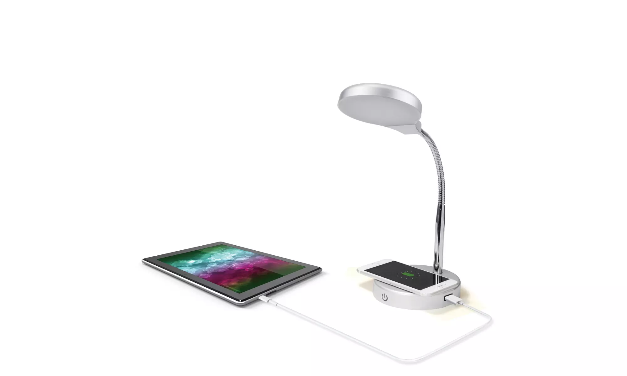 Mainstays LED Desk Lamp with Qi Wireless Charging and USB Port, Silver - Primary Image
