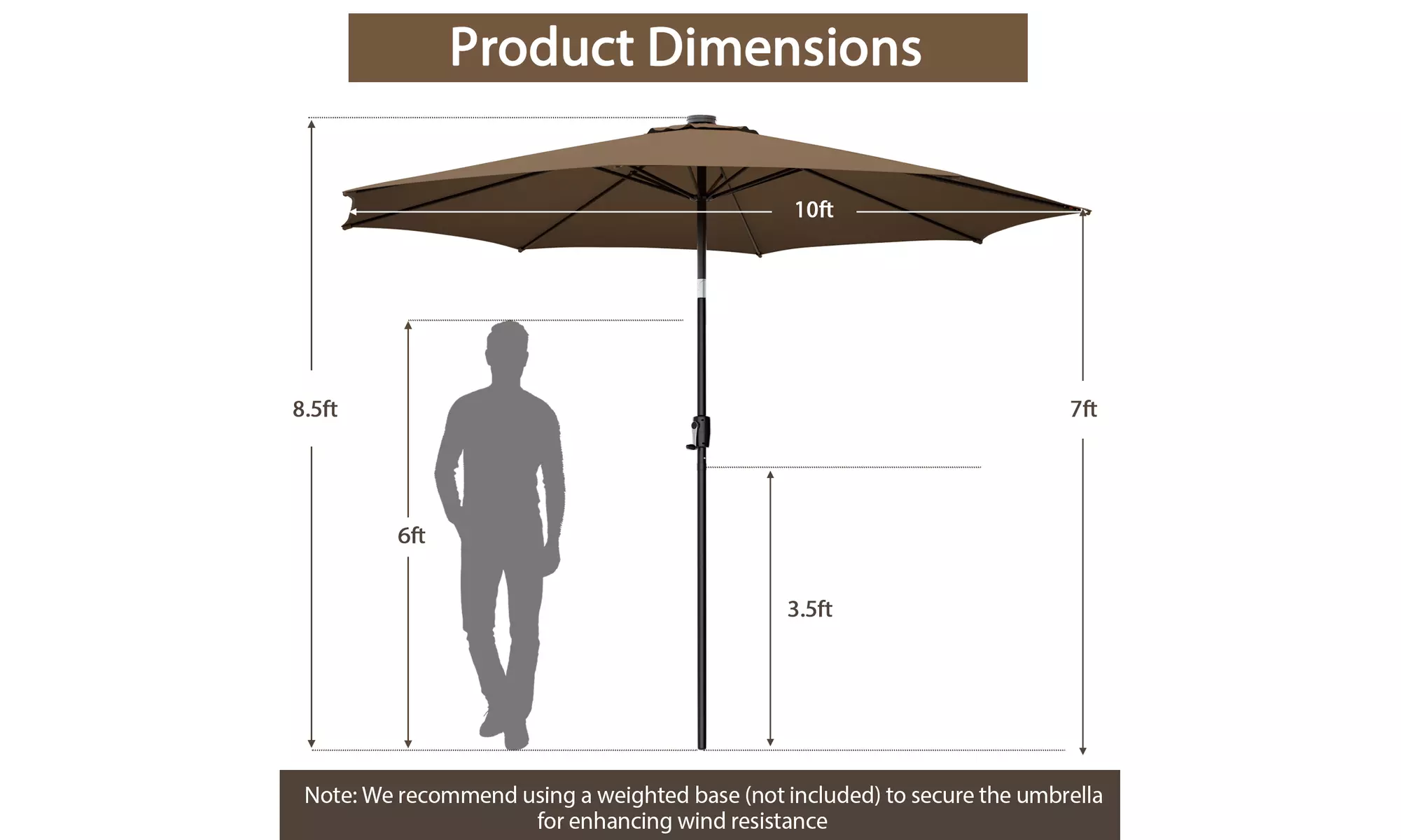 Costway 10 FT LED Solar Lighted Patio Umbrella With Crank Tilt