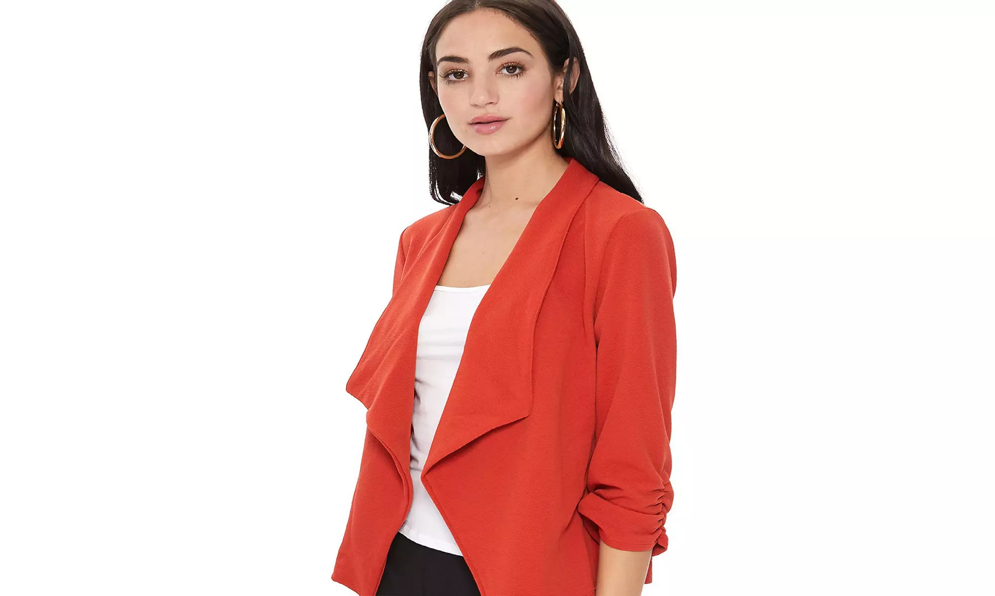 MOA Collection Solid Draped Open Front 3/4 Sleeve Jacket