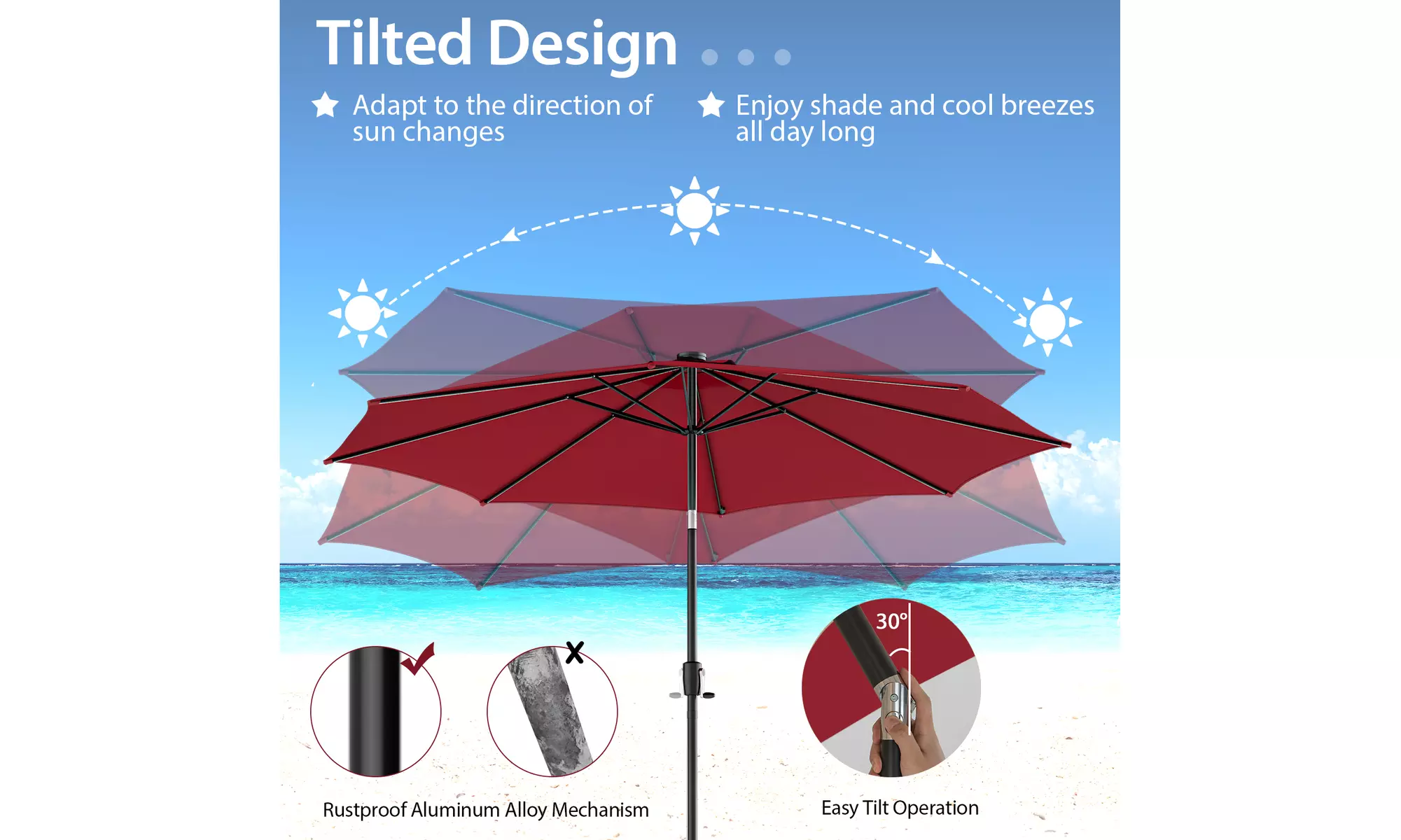 Costway 10 FT LED Solar Lighted Patio Umbrella With Crank Tilt