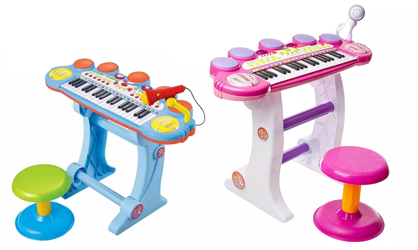 Kids Electronic Keyboard Piano Toy  37 Keys with Microphone and Stool - Primary Image
