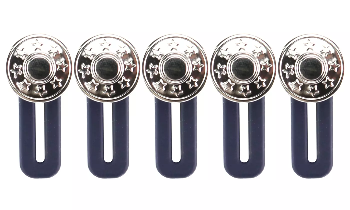 5 Pack No Sew Elastic Metal Jeans Retractable Button Pant Waistband Expander