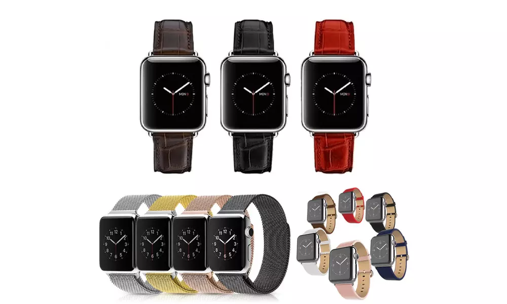 Waloo Milanese,Leather Grain & Crocodile Leather Apple Watch Band-3 Piece Bundle - Primary Image