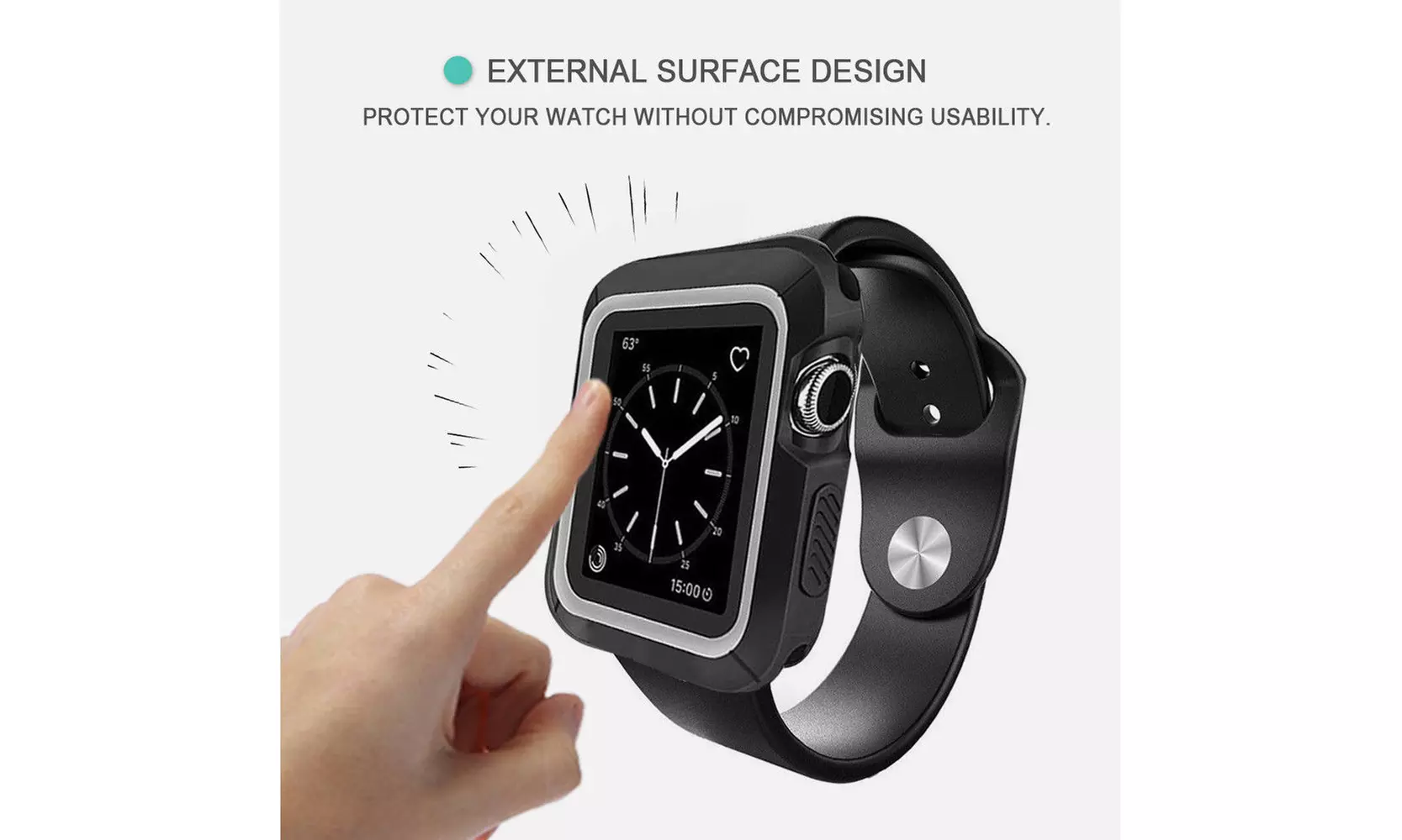 Black Tough Armor Shockproof Case Rugged Impact Resistant Cover for Apple Watch - Second Medium