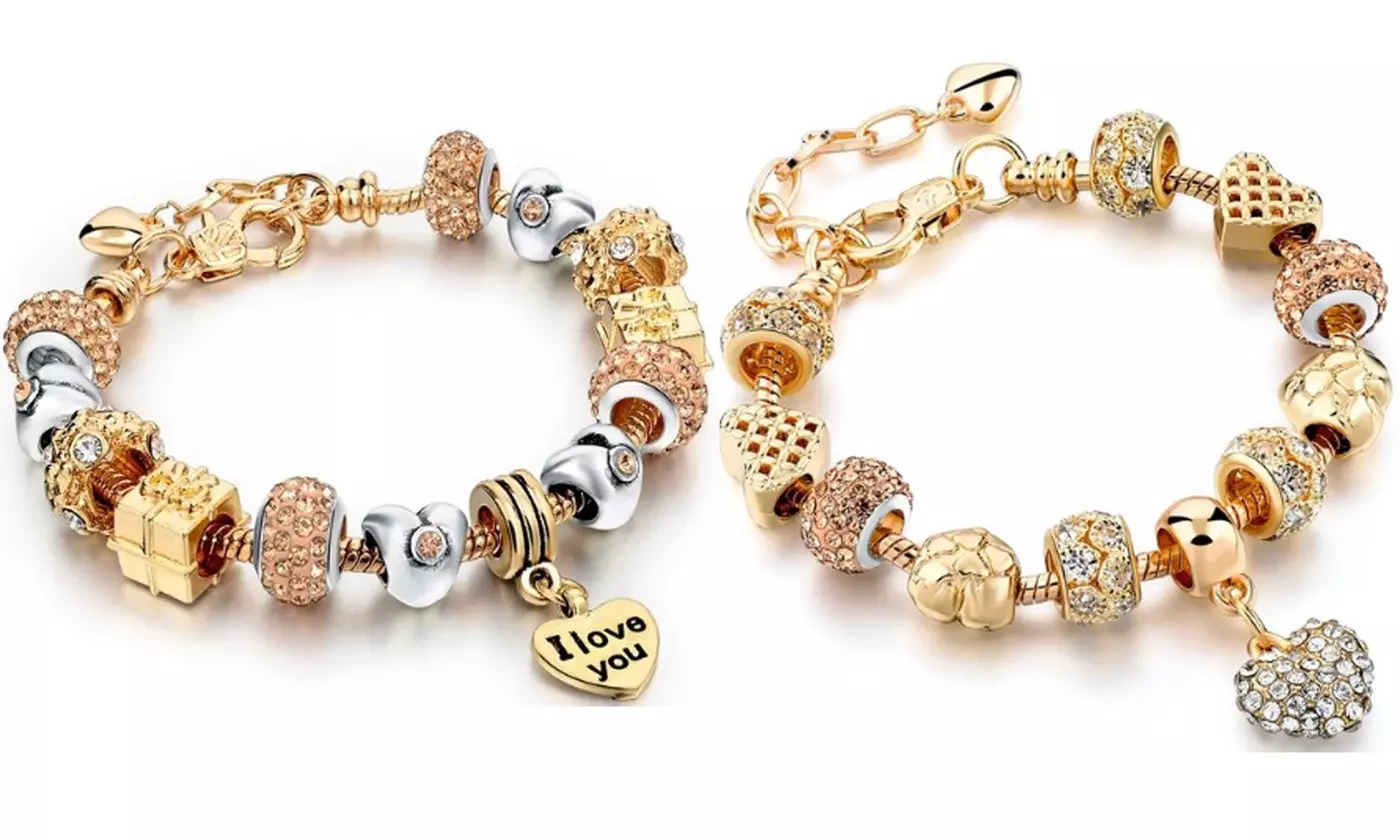 Pandora Inspired 18K Gold Plated 'I Love You' Charm Bracelet-2 Style - Primary Image