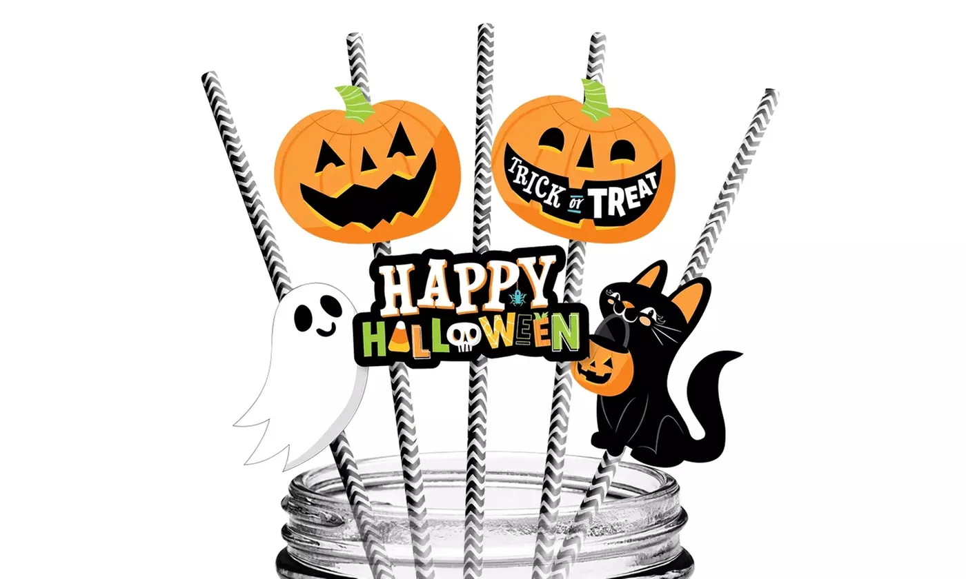Halloween Striped Decorative Straws Disposable Drinking Straws (25-Piece) - Primary Image