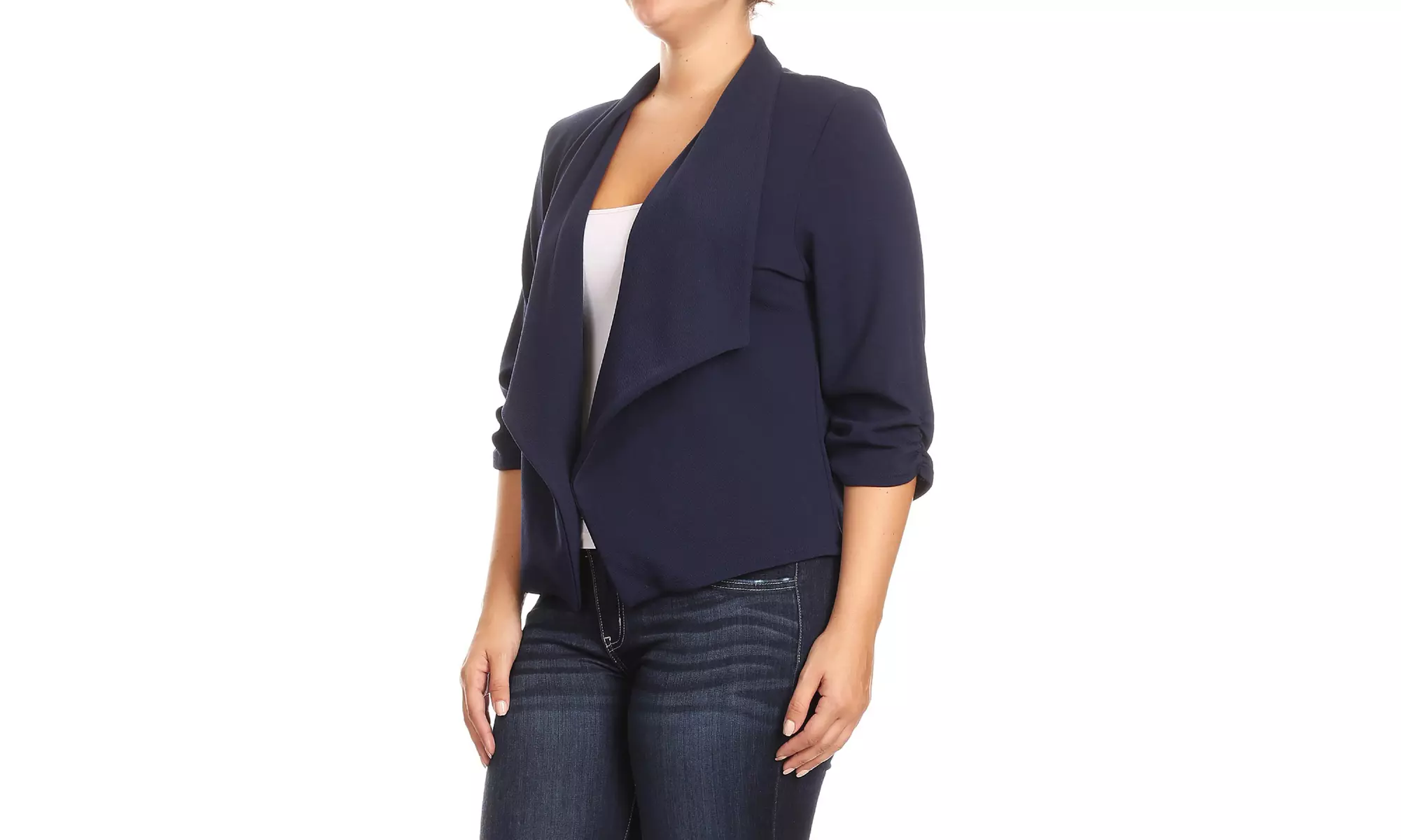 Women's Casual Plus Size Solid Open Front Blazer Jacket 